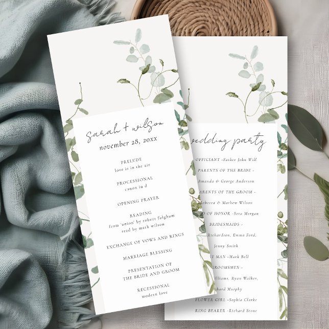 Convite Programa Botânico Eucalyptus Watercolor Wedding (Criador carregado)