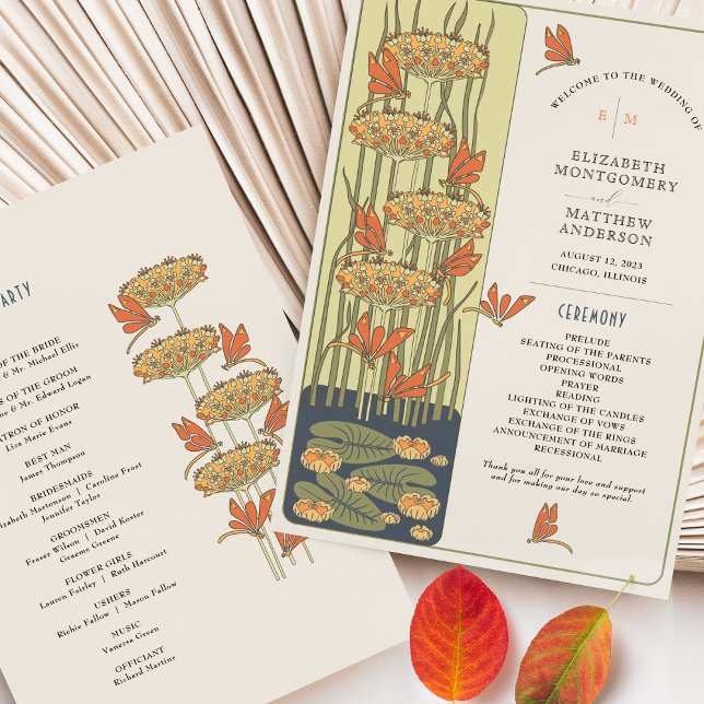Convite Programa Casamento Art Nouveau Dragonflies (Criador carregado)