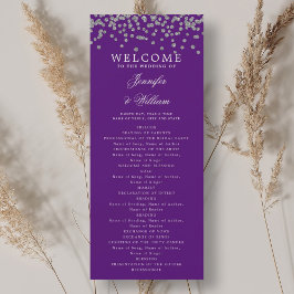 Convite Programa Casamento Clássico Confetti Prata Roxo
