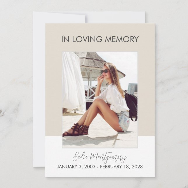 Convite Programa clássico de funeral em branco e bege (Frente)