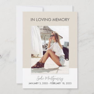 Convite Programa clássico de funeral em branco e bege