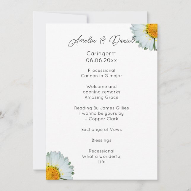 Convite Programa da Cerimônia de Casamento de Verão Rustic (Frente)