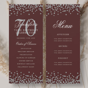 Convite Programa de 70º Aniversário Elegante Menu Prata Bo