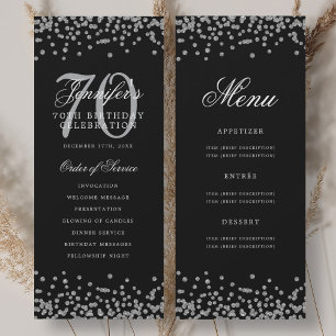 Convite Programa de 70º Aniversário Elegante Menu Prata Pr
