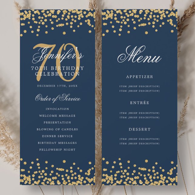 Convite Programa de Aniversário de 70 anos Dourado Azul Ma (Criador carregado)