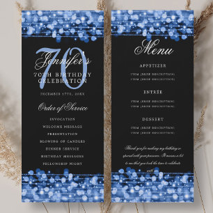 Convite Programa de Aniversário de 70 anos Menu Azul Marin