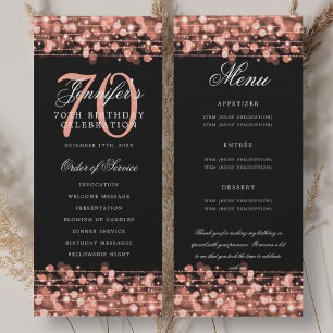 Convite Programa de Aniversário de 70 anos Menu Dourado Ro