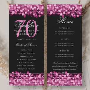 Convite Programa de Aniversário de 70 anos Menu Rosa+Obrig