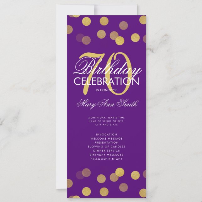 Convite Programa de Aniversário do 70 com Confetti Dourado (Frente)