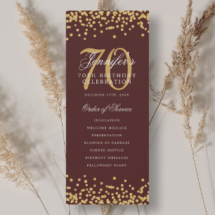 Convite Programa de Aniversário do 70 Dourado Burgundy Con