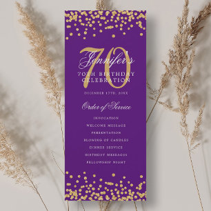Convite Programa de Aniversário do 70 Dourado Purple Confe