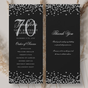 Convite Programa de Aniversário do 70 Obrigado Silver Blac