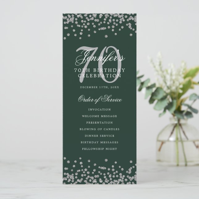 Convite Programa de Aniversário do 70 Obrigado Silver Gree (Em pé/Frente)