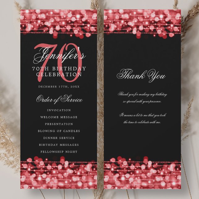 Convite Programa de Aniversário do 70 Ruby Red com/ Obriga (70th Birthday Program Ruby Red w/ Thank You)