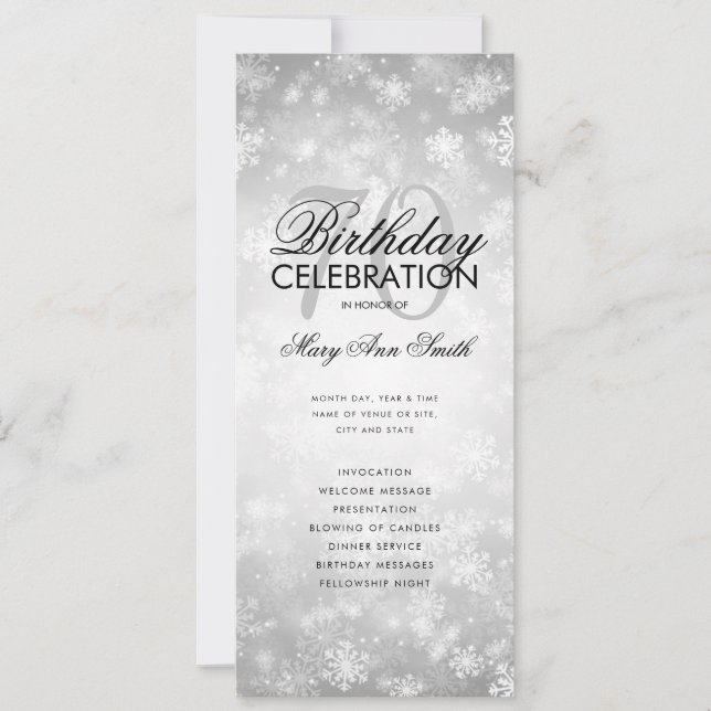 Convite Programa de Aniversário do Inverno 70 Menu Silver  (Frente)