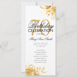 Convite Programa de Aniversário Floral 70 Dourado com Menu