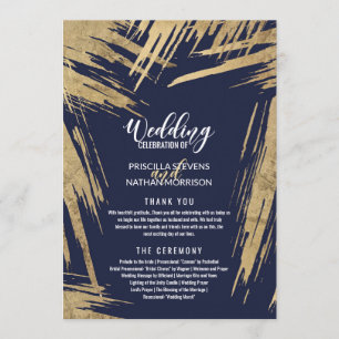 Convite Programa de Casamento Azul de Marinho de Brushstro