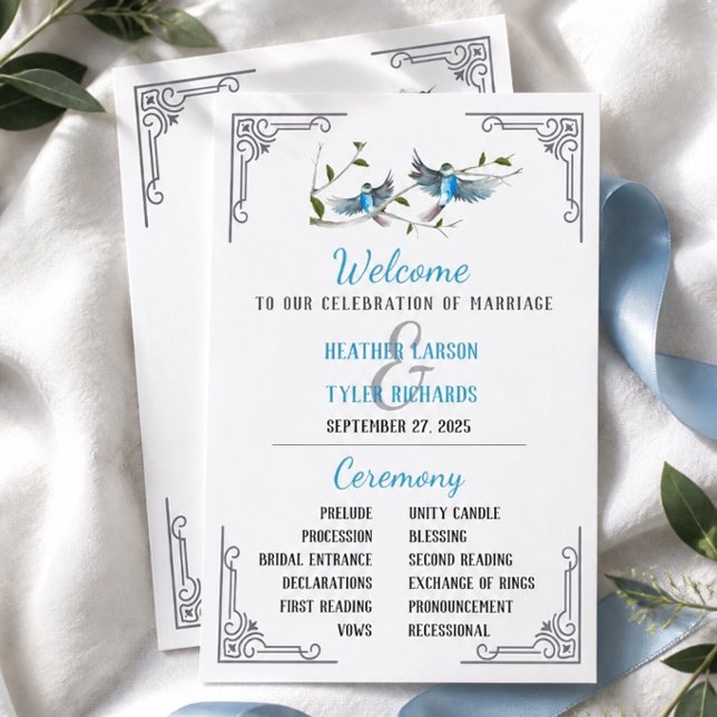 Convite Programa de Casamento Blue Bird of Happiness (Criador carregado)