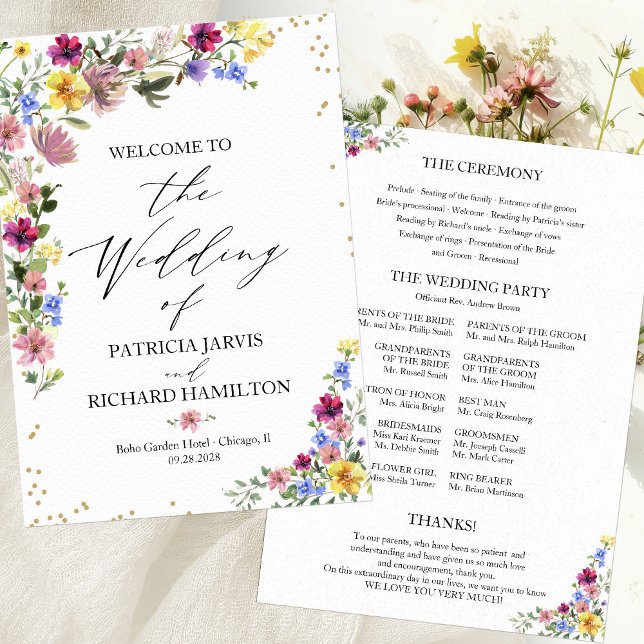 Convite Programa de Casamento Boho com Flores Silvestres (Criador carregado)