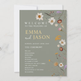 Convite Programa de Casamento Boho Flor de Campo Verde Sag