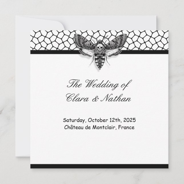 Convite Programa de Casamento Caveira de Mariposa Gótica – (Frente)