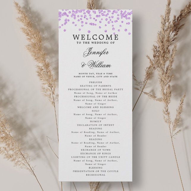 Convite Programa de Casamento Clássico Confetti Purple (Classic Wedding Program Confetti Purple)
