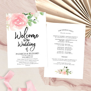 Convite Programa de Casamento com Aquarela Floral de Rosas