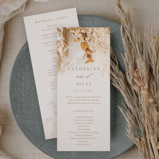 Convite Programa de Casamento com Flores de Outono Boho (Boho floral fall wedding programs.)