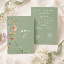 Convite Programa de Casamento com Flores Silvestres em Ver