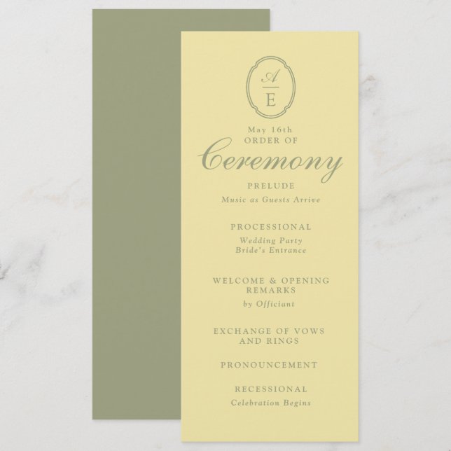 Convite Programa de Casamento com Monograma Amarelo Mantei (Frente/Verso)