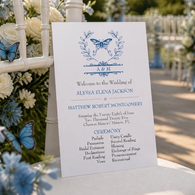 Convite Programa de Casamento com Monograma de Borboleta A (Criador carregado)