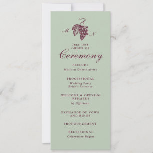 Convite Programa de Casamento com Monograma de Uva em Jade