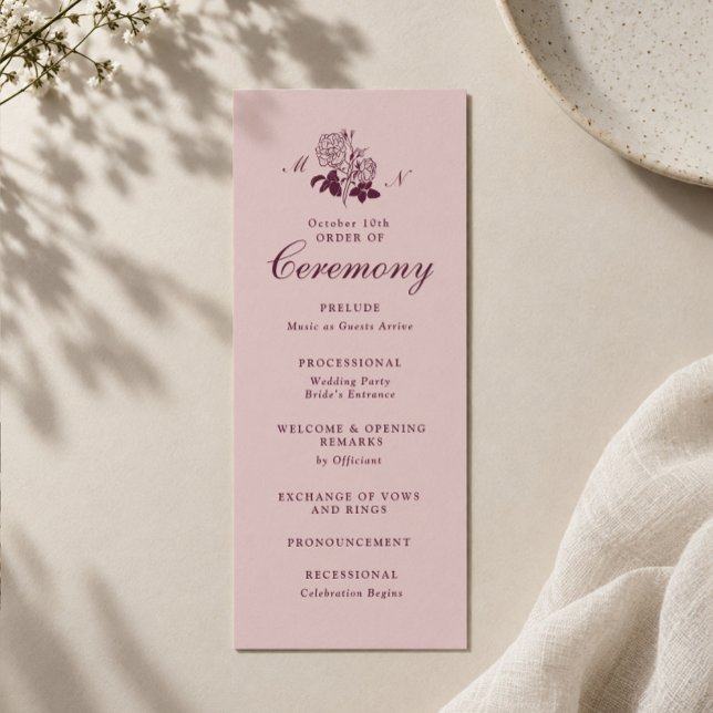 Convite Programa de Casamento com Monograma de Vinho Tinto (Criador carregado)