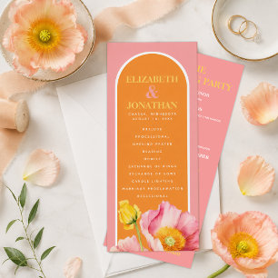 Convite Programa de Casamento com Papoulas Laranja Rosa Mo