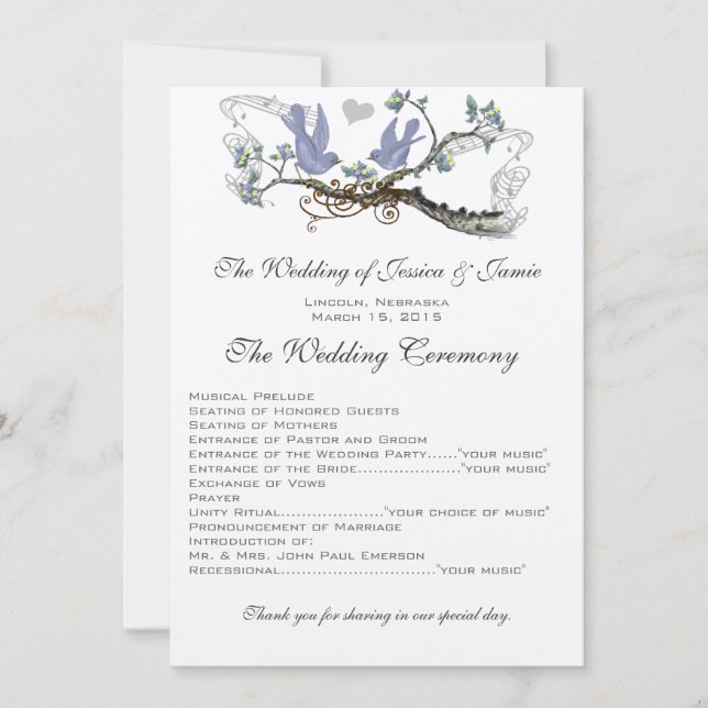 Convite Programa de Casamento de aves do pomar amarelas e  (Frente)