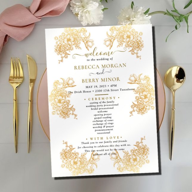Convite Programa de Casamento de Buquê Dourado Chic Downlo (Criador carregado)