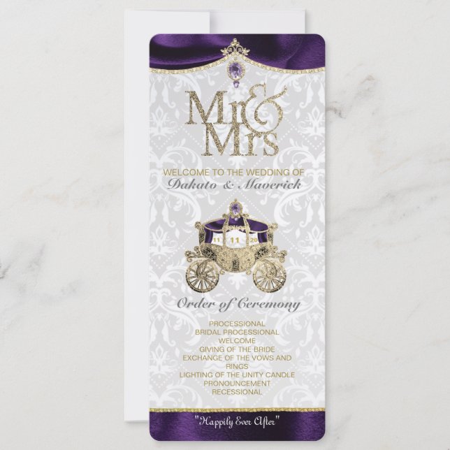 Convite Programa de Casamento de Conto de Fadas Real (Frente)