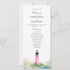 Convite Programa de Casamento de Farol Rosa de Aquarela