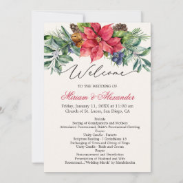 Convite Programa de Casamento de Foliage Poinsettia Greene