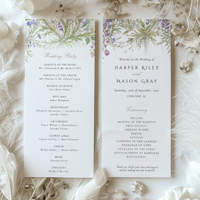 Convite Programa de Casamento de Jardins Herbais Pastel Co (Criador carregado)