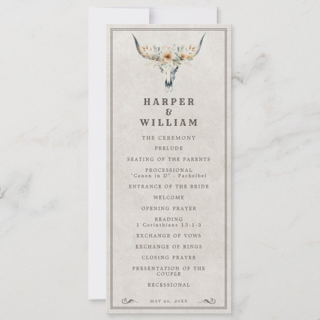 Convite Programa de casamento de longhorn ocidental (Frente)