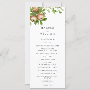 Convite Programa de casamento de maçãs de aquarela