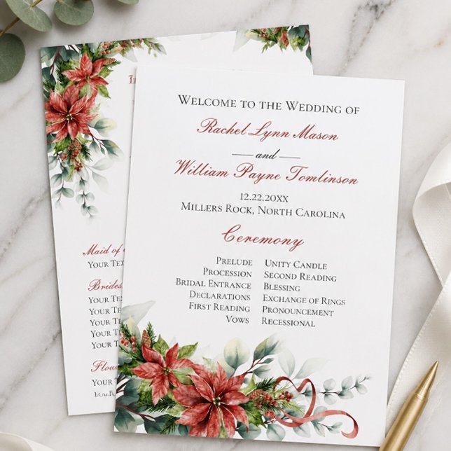 Convite Programa de Casamento de Natal Poinsettia (Criador carregado)