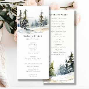 Convite Programa de Casamento de Paisagem de Neve das Pinh