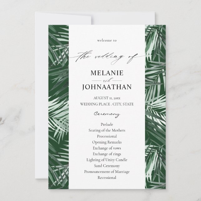 Convite Programa de Casamento de Palmeiras Tropicais - Ver (Frente)