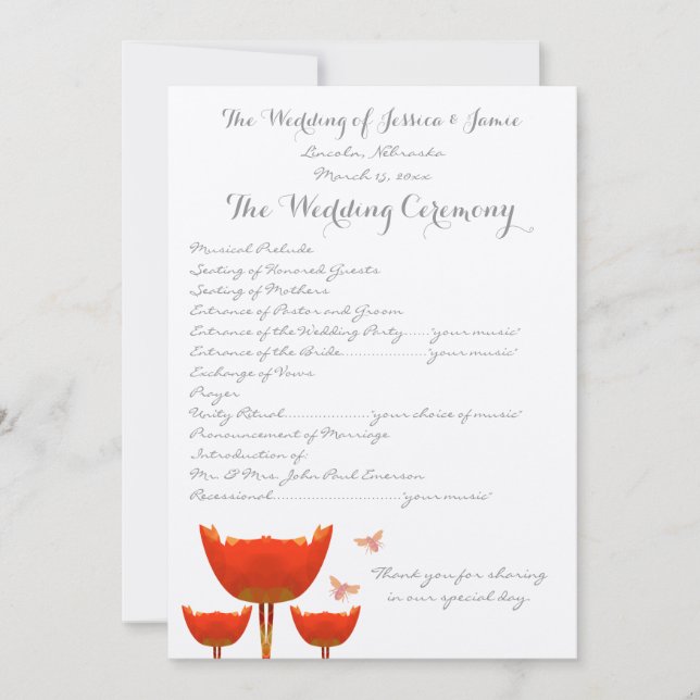 Convite Programa de Casamento de Papagaios Laranja e Abelh (Frente)