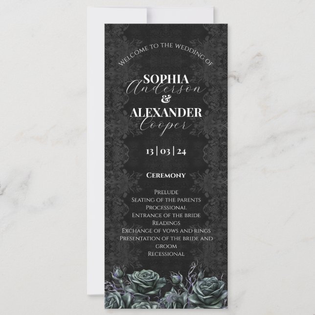 Convite Programa de Casamento de Rosas Florais Vitorianos (Frente)