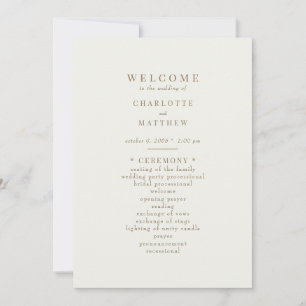 Convite Programa de Casamento de Texto Dourado para Creme 