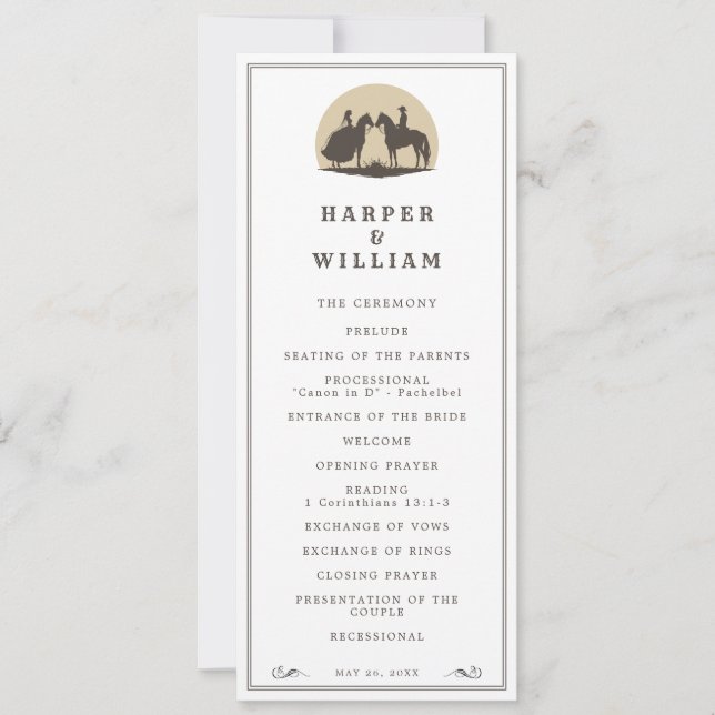 Convite Programa de casamento do casal Cowboy (Frente)