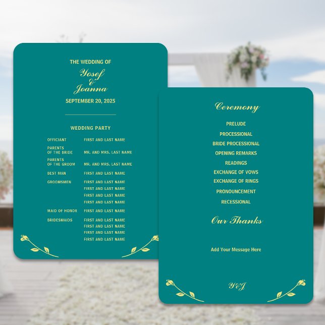 Convite Programa de Casamento do Cheio Teal (Create full wedding programs in beautiful teal and gold color)